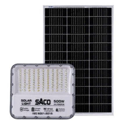 ĐÈN PHA NĂNG LƯỢNG MẶT TRỜI SACO 500W SA-P500F08 – PIN 32140 CAO CẤP, TIẾT KIỆM CHI PHÍ THAY PIN VỀ LÂU DÀI